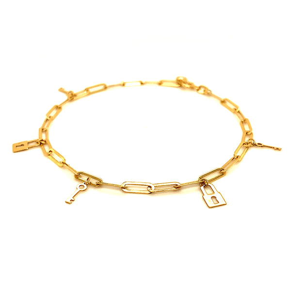 Pulsera (candado y llave) en oro amarillo 10kt. 19CM