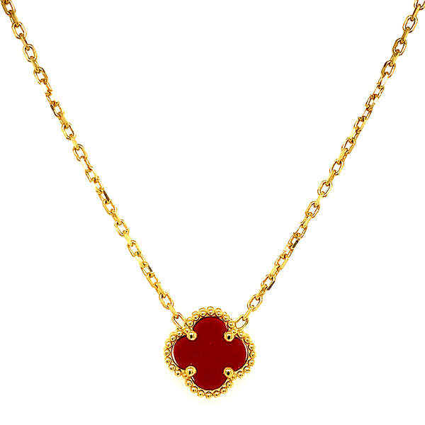 Collar (trébol rojo agata) en oro amarillo 10kt. 45/48cm
