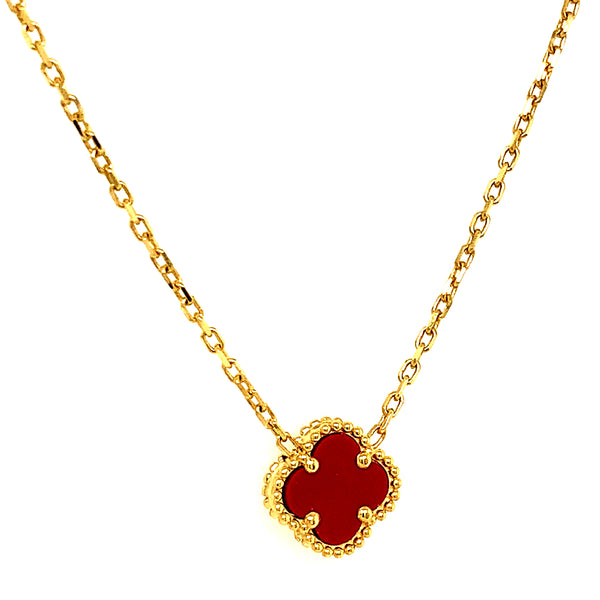 Collar (trébol rojo agata) en oro amarillo 10kt. 45/48cm