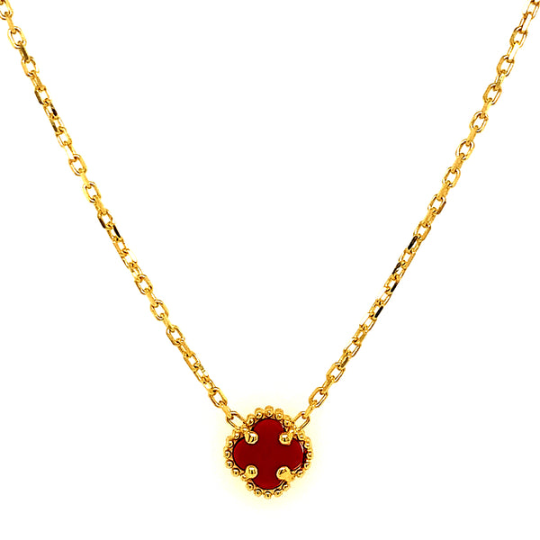 Collar (trébol rojo agata) en oro amarillo 10kt. 45/48cm