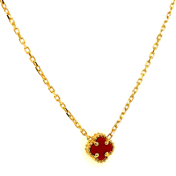 Collar (trébol rojo agata) en oro amarillo 10kt. 45/48cm
