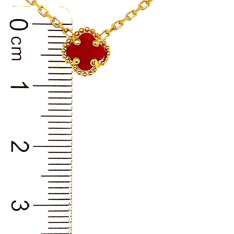Collar (trébol rojo agata) en oro amarillo 10kt. 45/48cm
