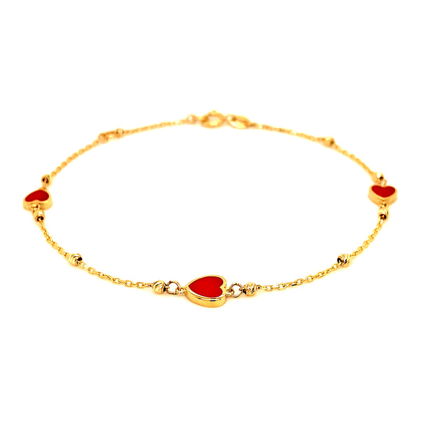 Pulsera (corazón rojo) en oro amarillo 10kt.