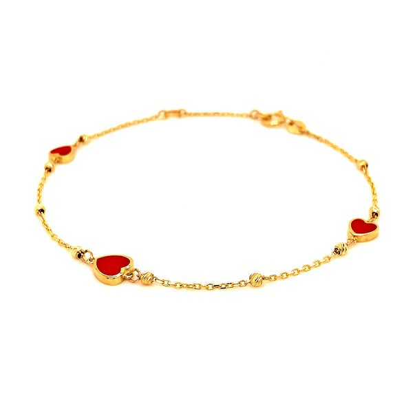 Pulsera (corazón rojo) en oro amarillo 10kt.