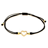Pulsera (corazón) con circones en oro amarillo 10k e hilo negro ajustable