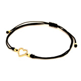Pulsera (corazón) con circones en oro amarillo 10k e hilo negro ajustable