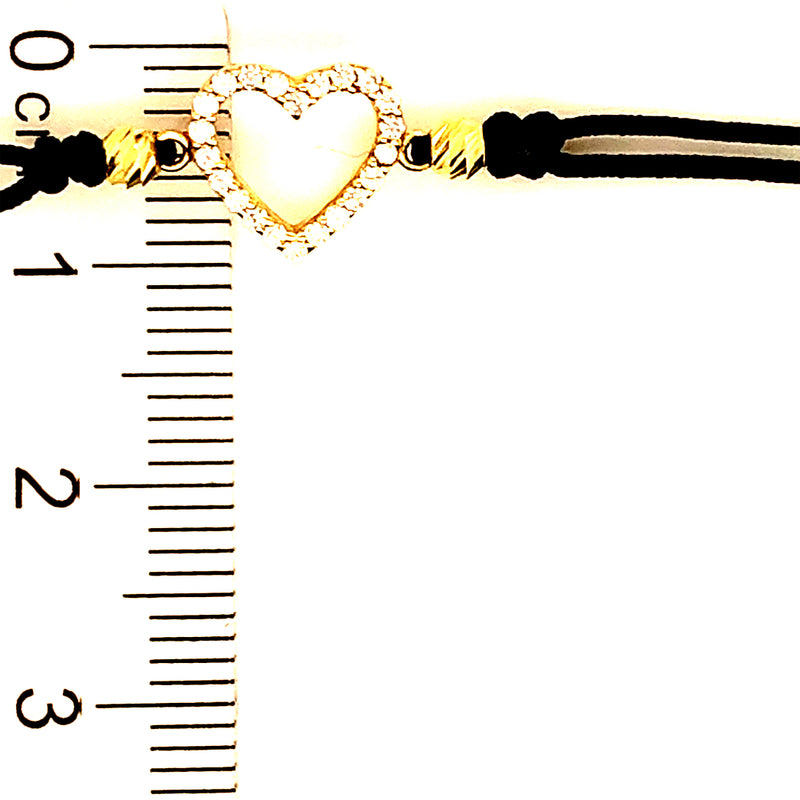 Pulsera (corazón) con circones en oro amarillo 10k e hilo negro ajustable
