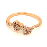 (SOFIA) Anillo (corazones) con diamantes en oro rosado 10k