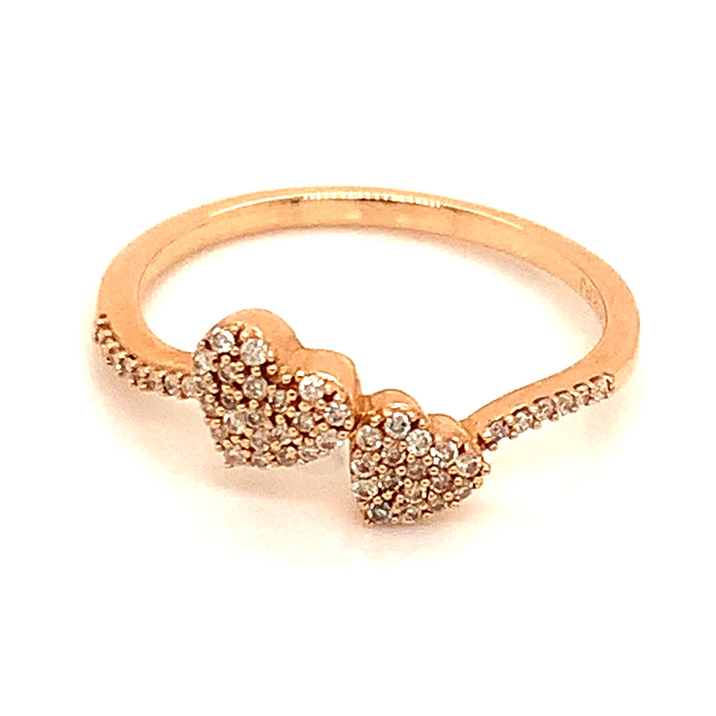 (SOFIA) Anillo (corazones) con diamantes en oro rosado 10k
