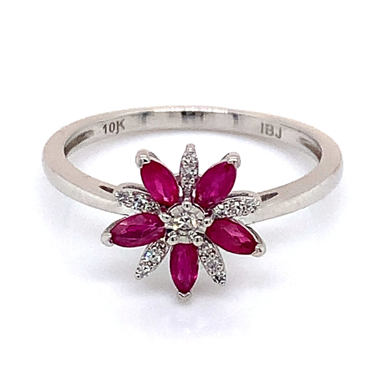 Anillo de rubí con diamantes 10kt.