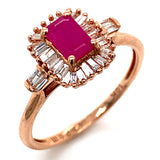 Anillo con rubí y diamantes en oro rosado 10KT