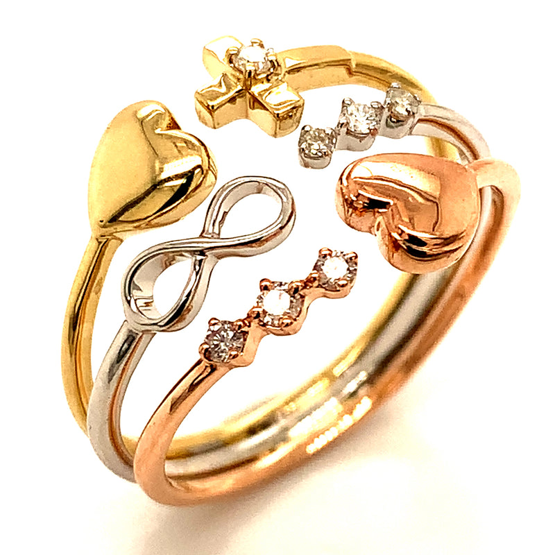 (SOFIA) Anillo con diamantes en oro 3 Tonos 10kt