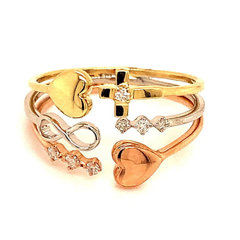 (SOFIA) Anillo con diamantes en oro 3 Tonos 10kt