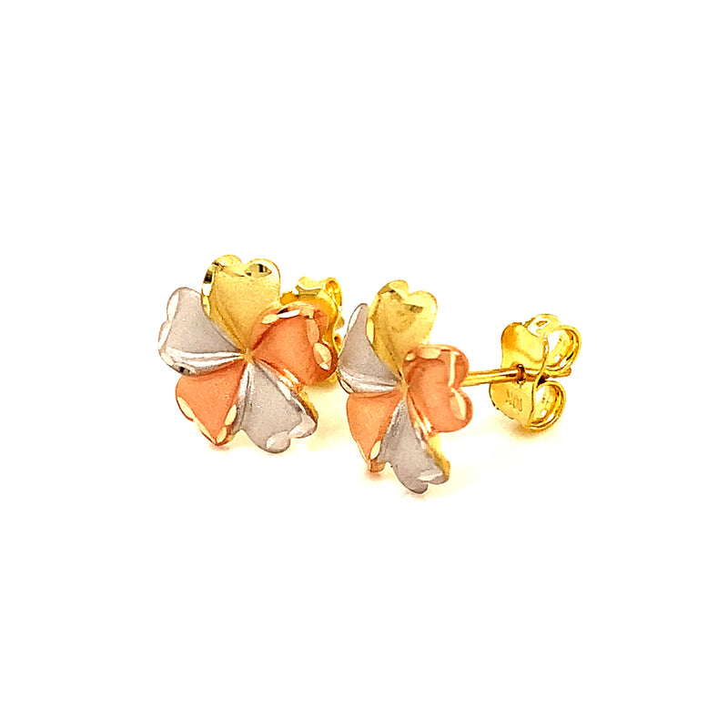 Aretes (flor) en oro tres tonos 10k