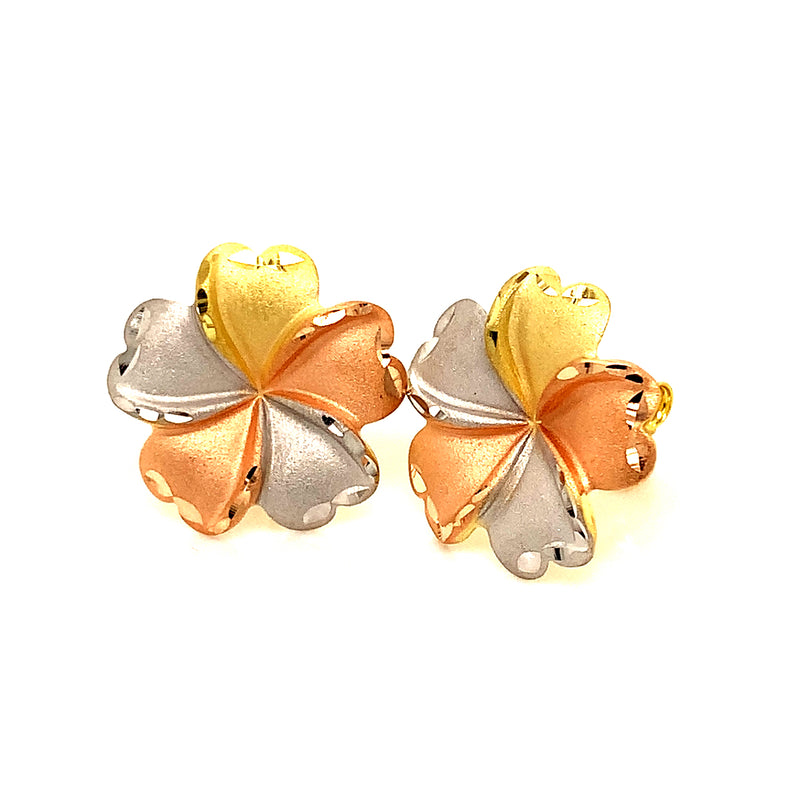 Aretes (flor) en oro tres tonos 10k