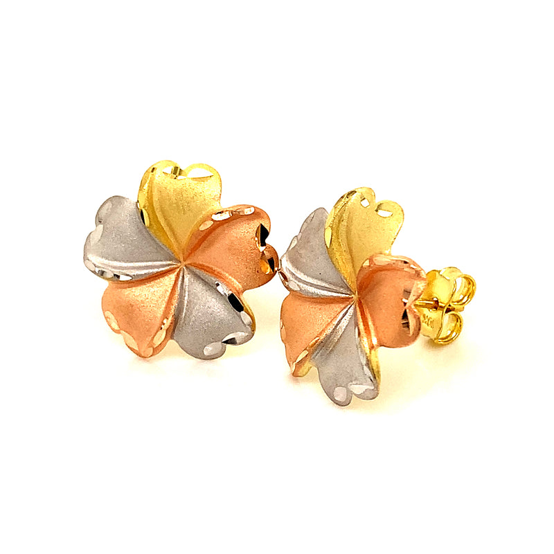 Aretes (flor) en oro tres tonos 10k