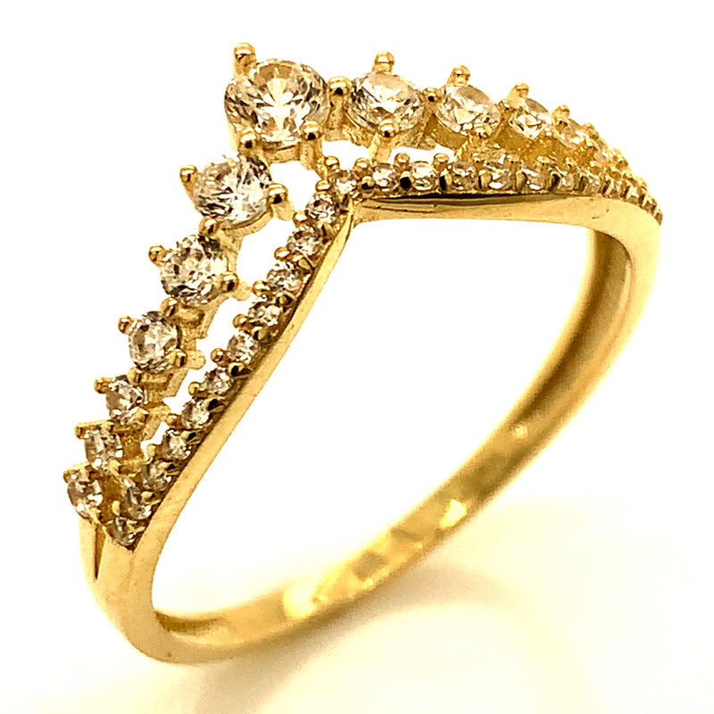 Anillo (corona) con circones en oro amarillo 10k