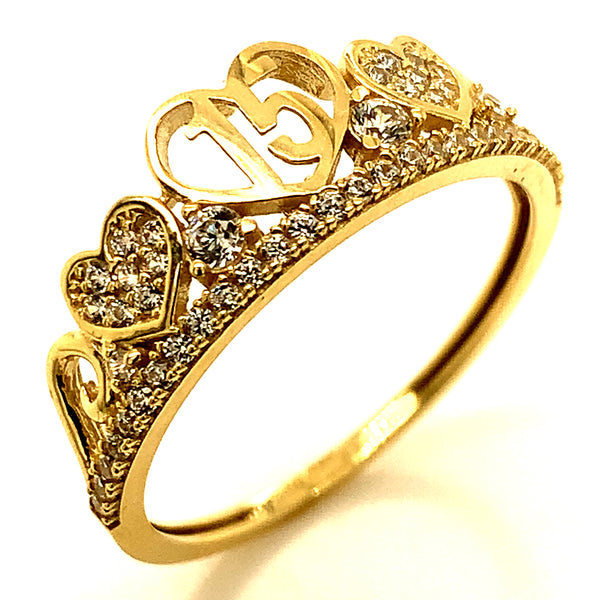 Anillo (15) con circones en oro amarillo 10k