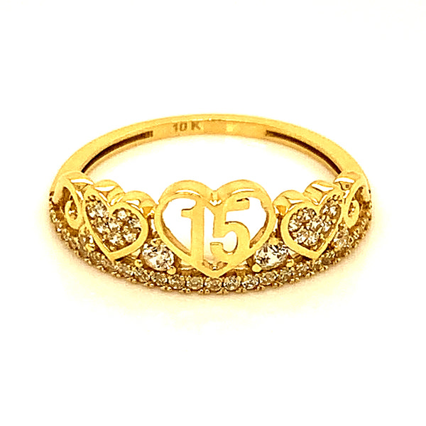Anillo (15) con circones en oro amarillo 10k