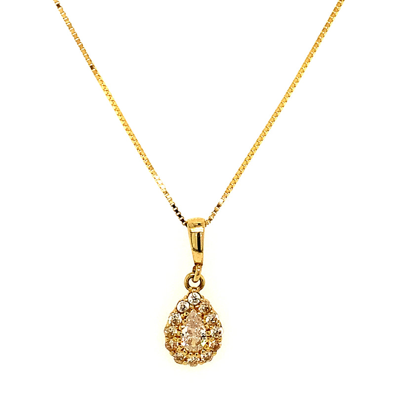 Juego de collar y aretes con circones en oro amarillo 10k.