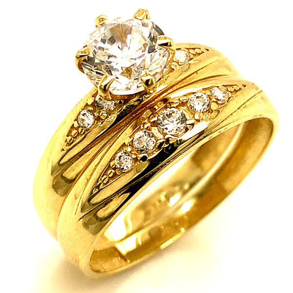 Set de anillos de matrimonio con circones en oro amarillo 10kt