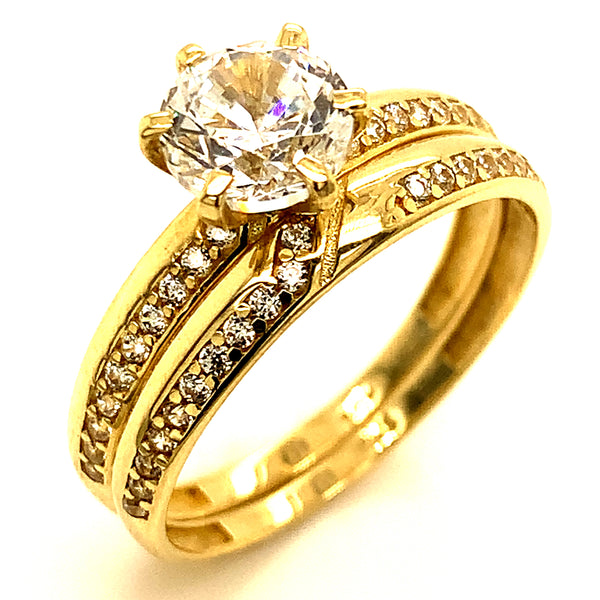 Set de anillos de matrimonio con circones en oro amarillo 10kt