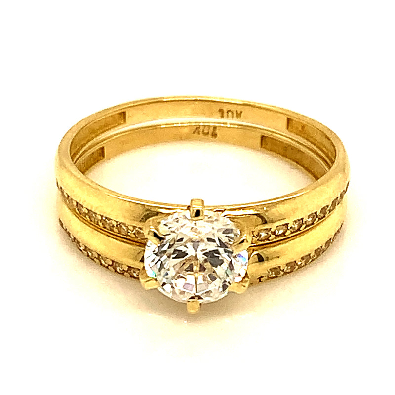 Set de anillos de matrimonio con circones en oro amarillo 10kt