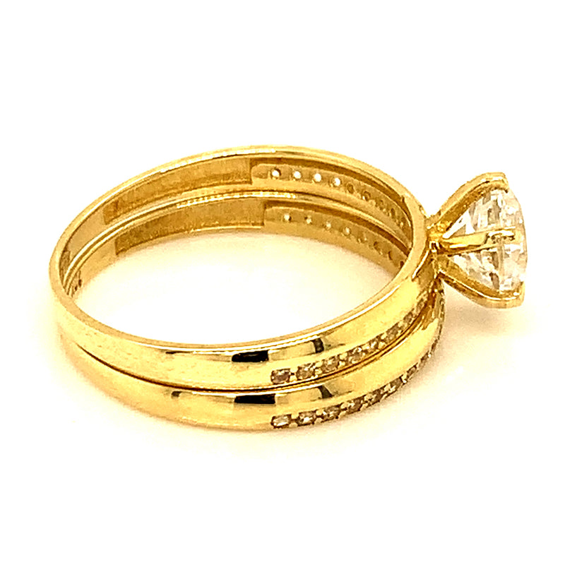 Set de anillos de matrimonio con circones en oro amarillo 10kt