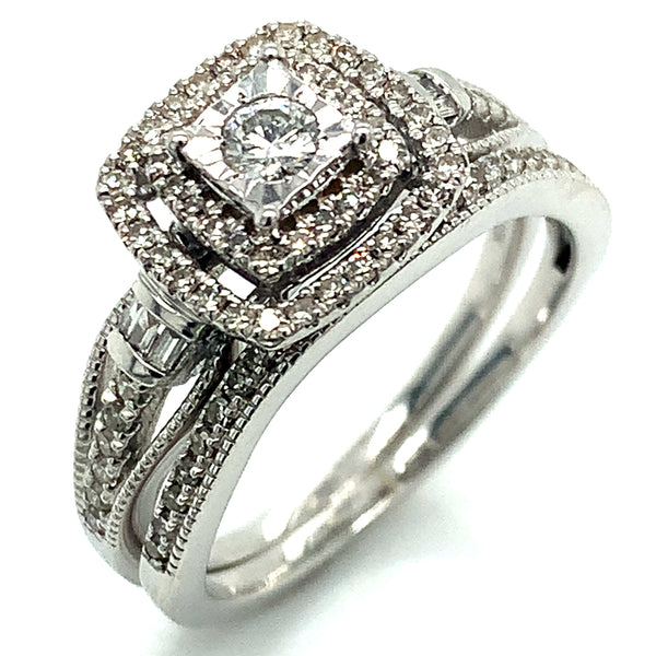(SOFIA) Set de anillos con diamantes en oro blanco 10k