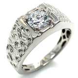 (LD) Anillo de caballero con diamantes de laboratorio en oro blanco 10k. D-1.00CTS.