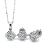 (LD) Juego de collar y aretes con diamantes de laboratorio en oro blanco 10k.