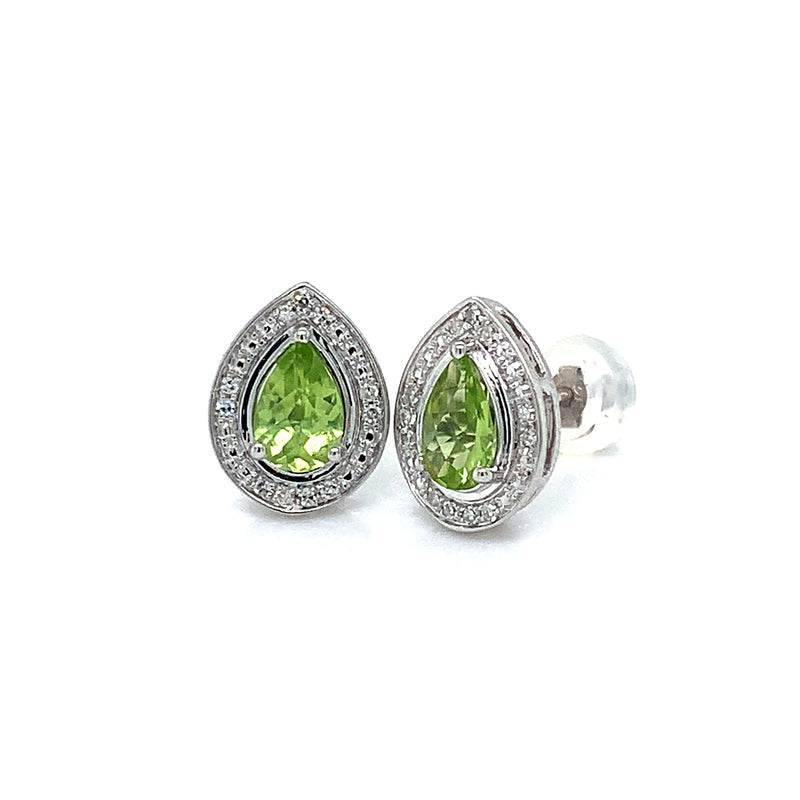 Aretes de peridoto en oro blanco 10kt.