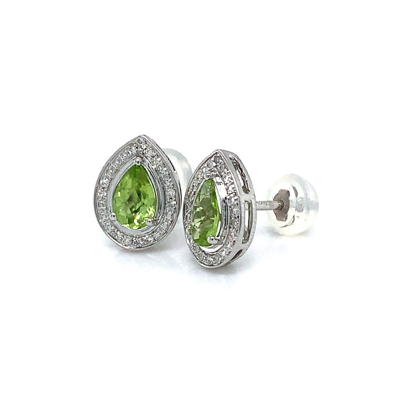 Aretes de peridoto en oro blanco 10kt.