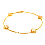 Pulsera (trébol nacar blanco) en amarillo 18k. 17/19cm