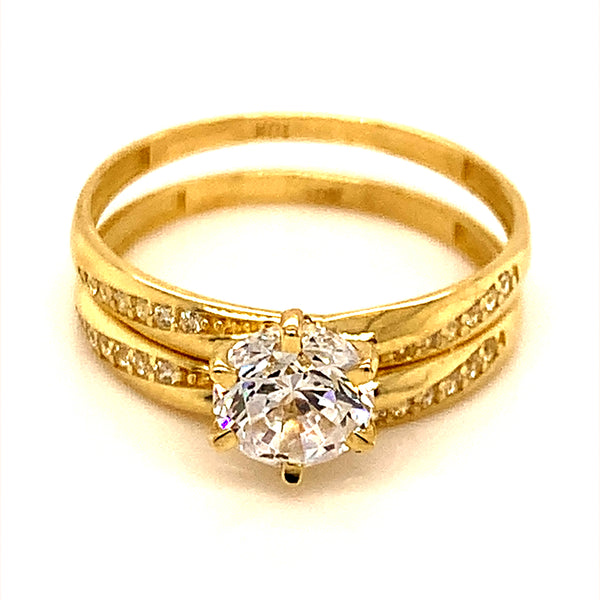 Set de anillos de matrimonio con circones en oro amarillo 10kt