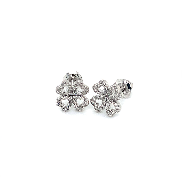 (SOFIA) Aretes (trébol) con diamantes en oro blanco 10kt