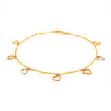 Pulsera (corazones) en oro tres tonos 18k. 17/18cm