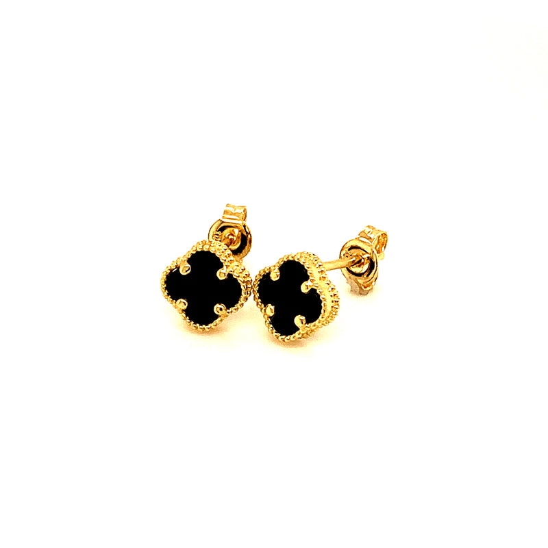 Aretes (trébol negro onix) en oro amarillo 10kt.