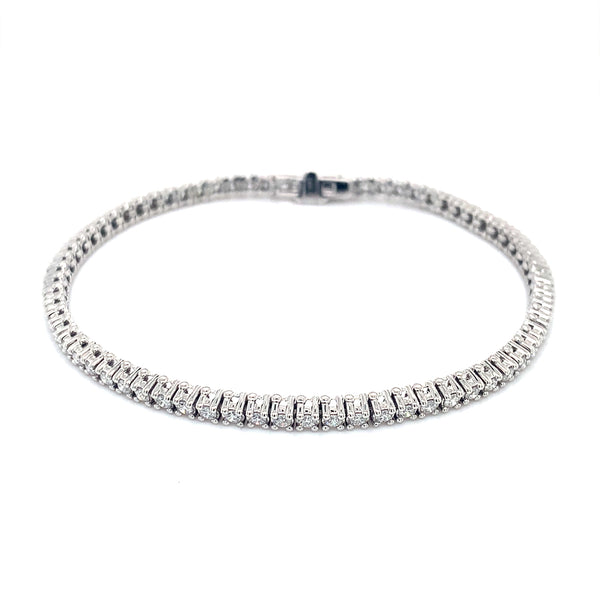 (LD) Pulsera (tennis) con diamantes de laboratorio en oro blanco 14kt.