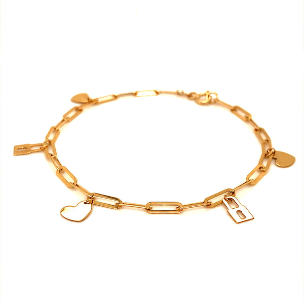 Pulsera (corazón y candado) en oro amarillo 18k. 18cm