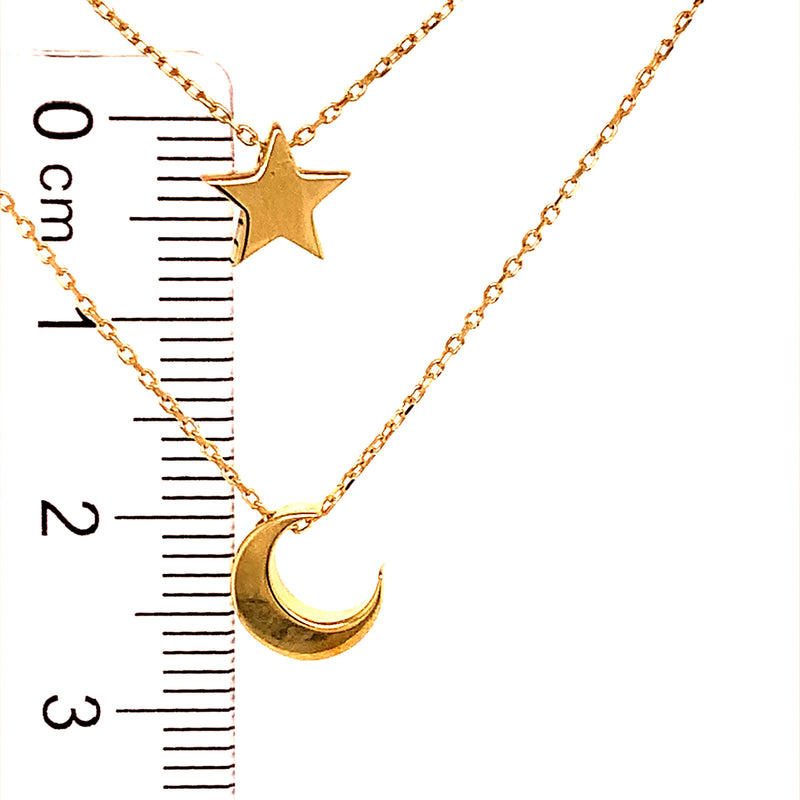 Collar (doble) de luna y estrella en oro amarillo 10kt. 42cm/45cm