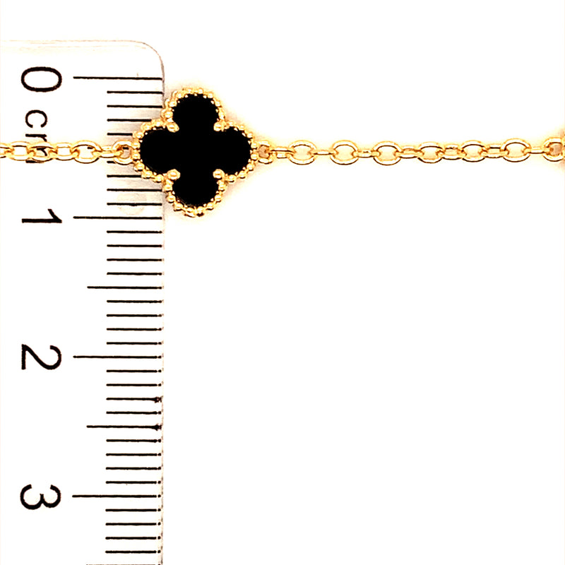 Pulsera de trébol cuarzo onix con baño amarillo en plata 925