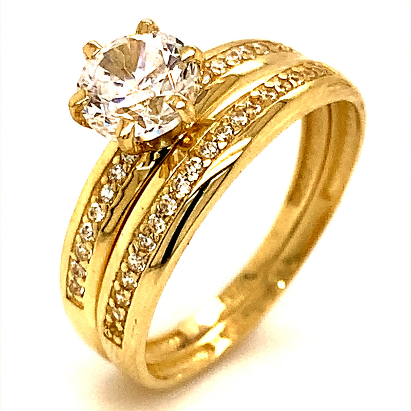 Set de anillos de matrimonio con circones en oro amarillo 10kt