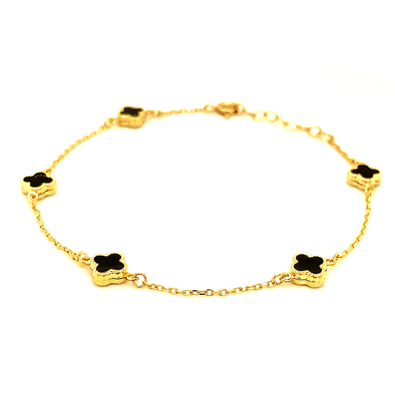 Pulsera (trébol negro onix) en oro amarillo 10kt. 17CM/19CM