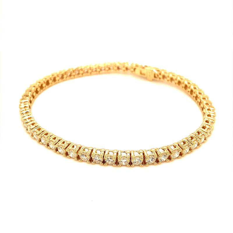 (LD) Pulsera (tennis) con diamantes de laboratorio en oro amarillo 14kt.