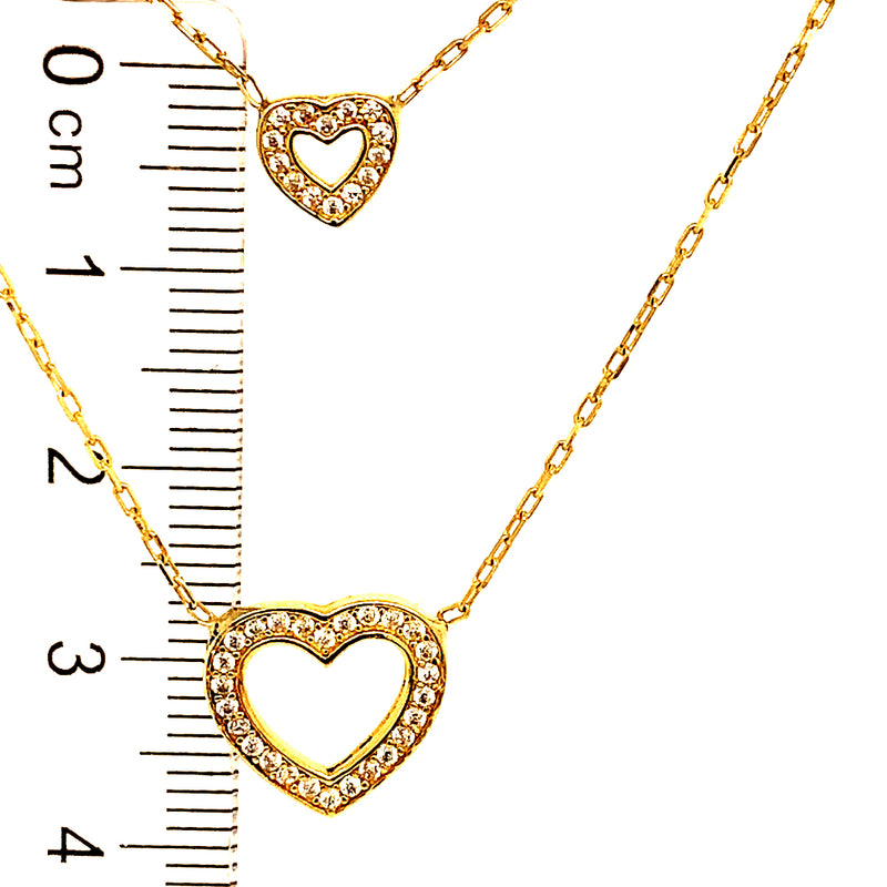 Collar (doble corazones) en oro amarillo 10kt. 42cm/45cm