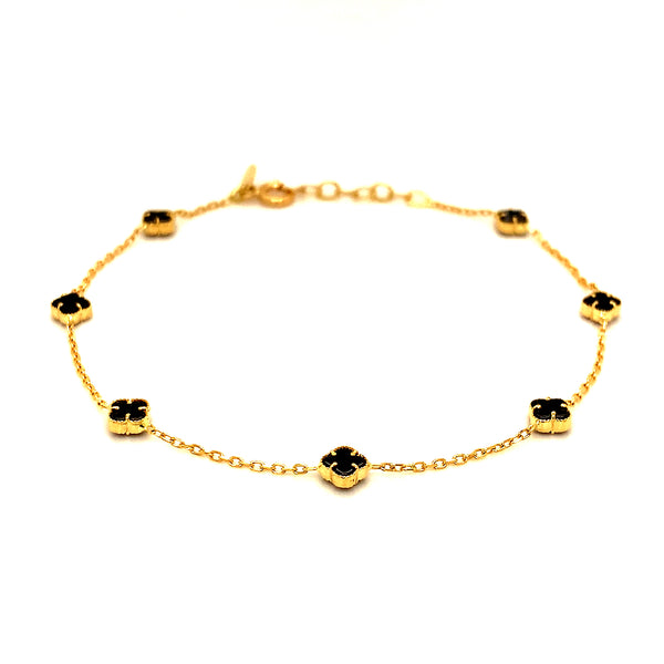 Pulsera (trébol onix negro) en amarillo 18k. 19cm