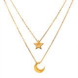 Collar (doble) de luna y estrella en oro amarillo 10kt. 42cm/45cm