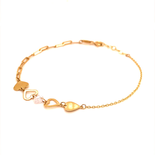 Pulsera (corazones) con oro amarillo 10k. 17/19cm