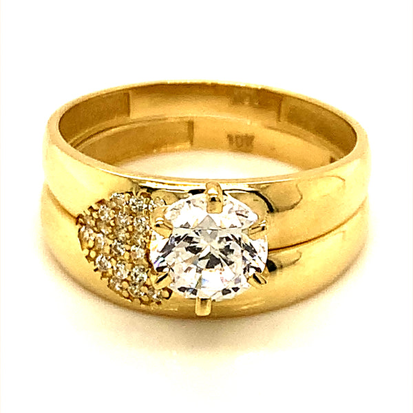 Set de anillos de matrimonio con circones en oro amarillo 10kt